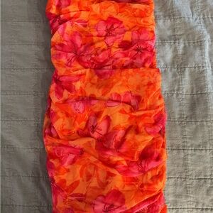 Ruched Floral Orange and Pink Skirt